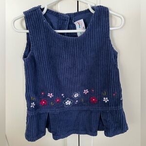 Please mum 18m Blue Corduroy Sleeveless dress with Floral Embroidery